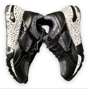 Steve Madden Low Boomer Sneakers Glitter Wedge Black Rainbow Multi Boyfriend